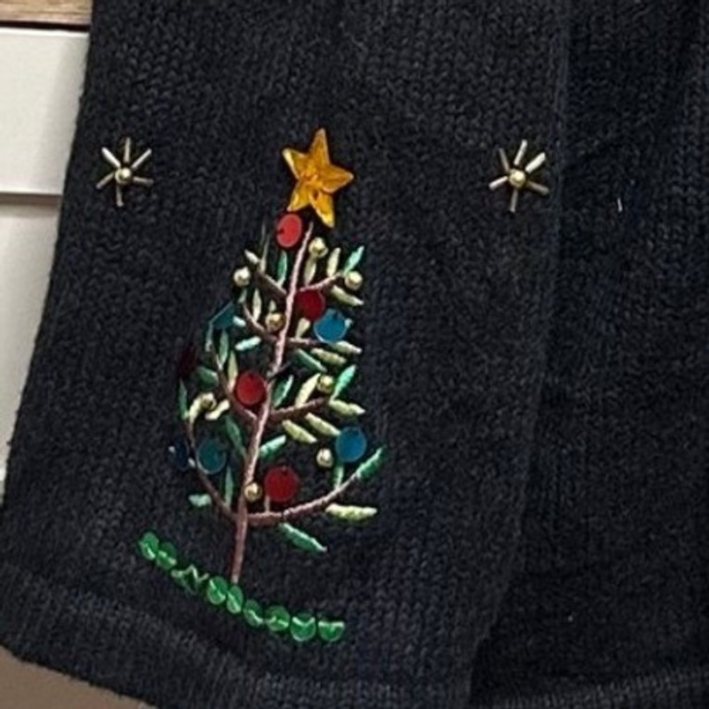 Vintage Christmas Tree Embroidered Button Up Cardigan Sweater Crystal Koke 3X - Picture 5 of 6